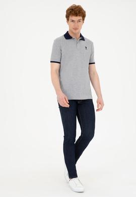 Erkek Regular Fit Polo Yaka Gri Melanj Basic Tişört - 50284638031