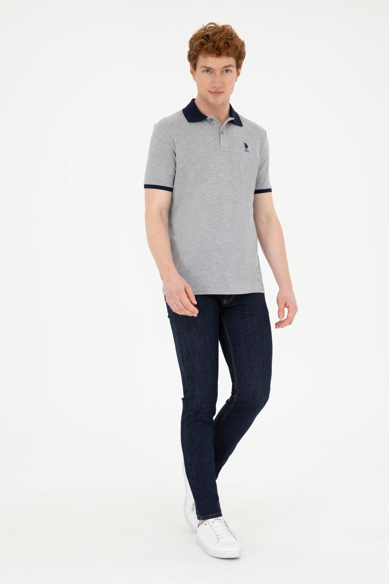 Erkek Regular Fit Polo Yaka Gri Melanj Basic Tişört - 50284638031