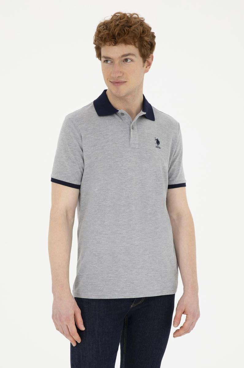 Erkek Regular Fit Polo Yaka Gri Melanj Basic Tişört
