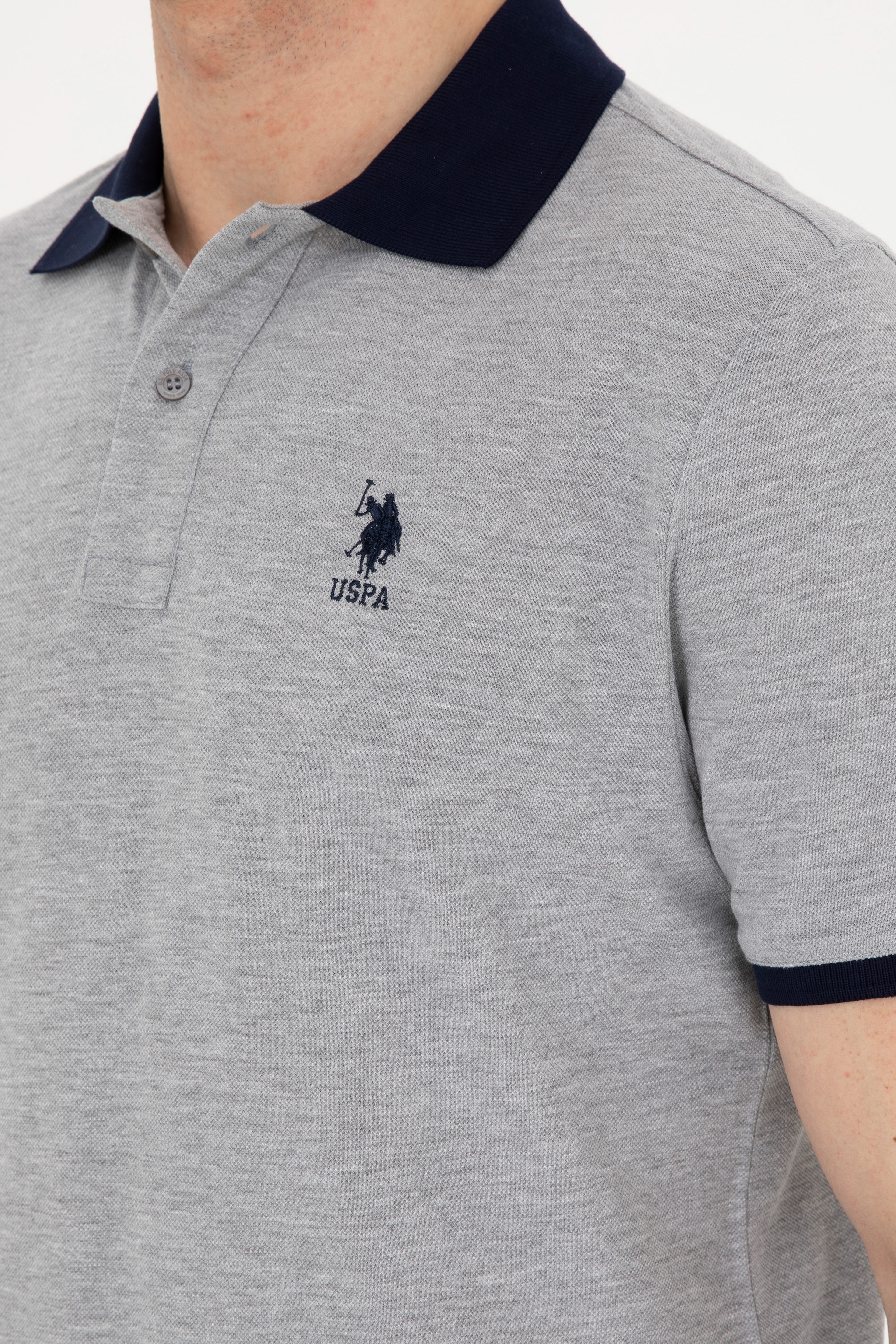 Erkek Regular Fit Polo Yaka Gri Melanj Basic Tişört | 50284638033