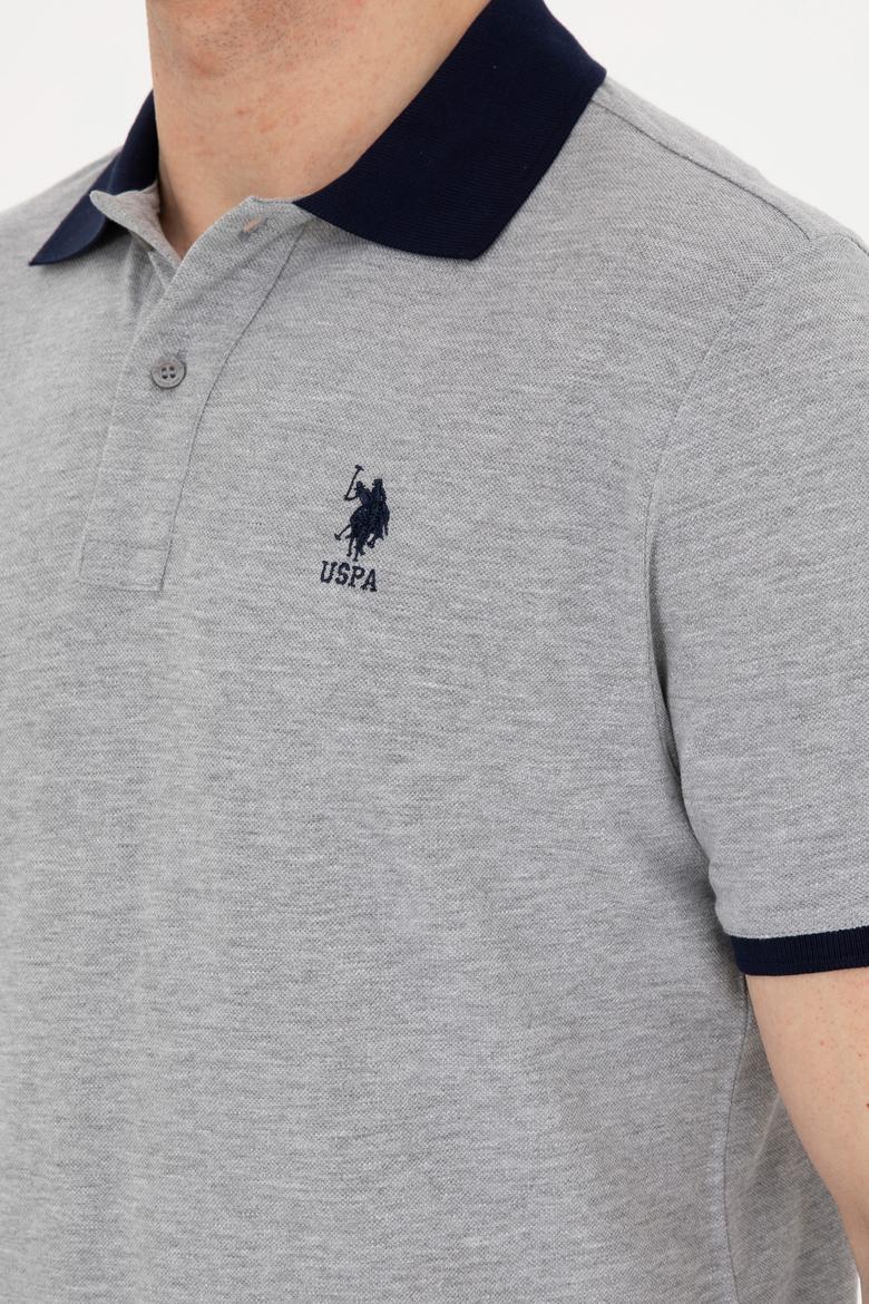 Erkek Regular Fit Polo Yaka Gri Melanj Basic Tişört - 50284638031