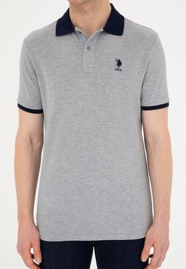 Erkek Regular Fit Polo Yaka Gri Melanj Basic Tişört - 50284638031