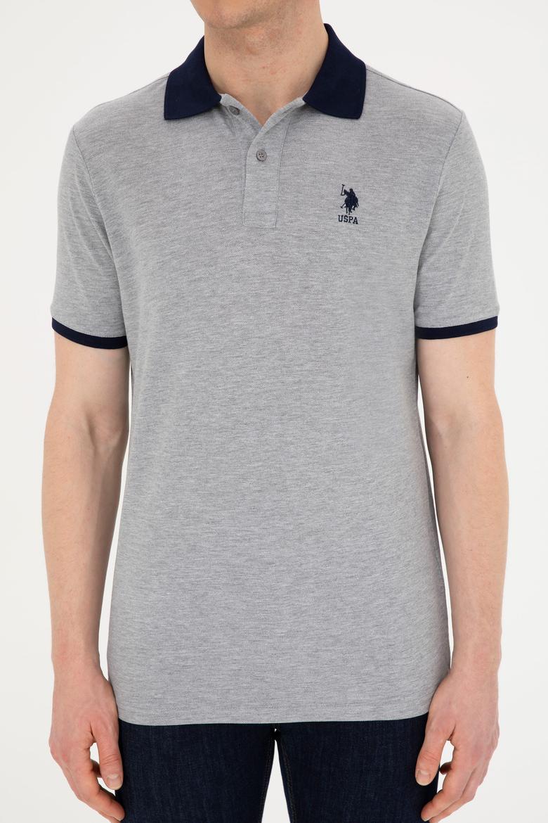 Erkek Regular Fit Polo Yaka Gri Melanj Basic Tişört - 50284638031