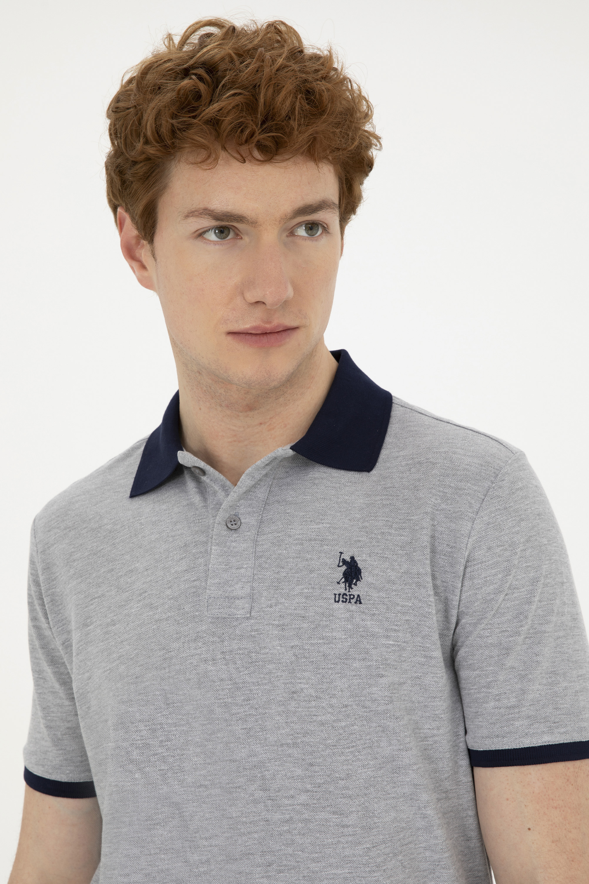 Erkek Regular Fit Polo Yaka Gri Melanj Basic Tişört | 50284638033