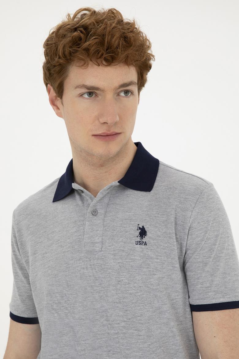 Erkek Regular Fit Polo Yaka Gri Melanj Basic Tişört - 50284638031