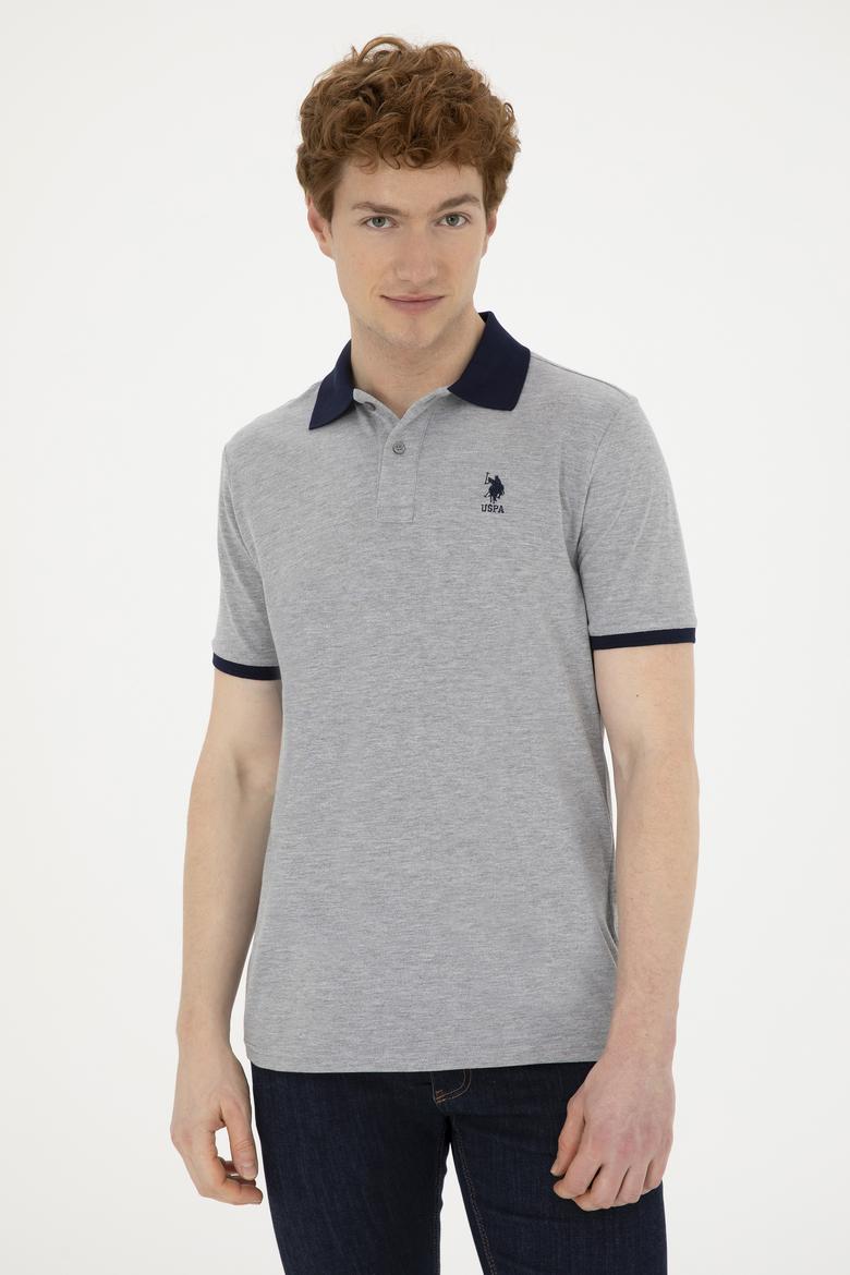 Erkek Regular Fit Polo Yaka Gri Melanj Basic Tişört - 50284638031
