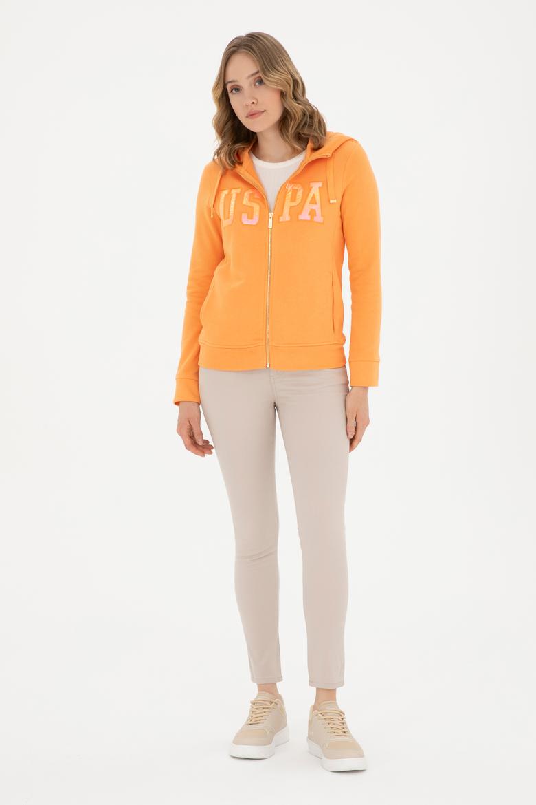 Kadın Turuncu Kapüşonlu Basic Sweatshirt - 50262653094