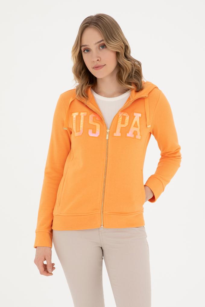 Kadın Turuncu Kapüşonlu Basic Sweatshirt