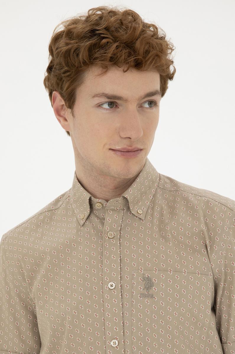 Erkek Açık Haki Kısa Kollu Gömlek