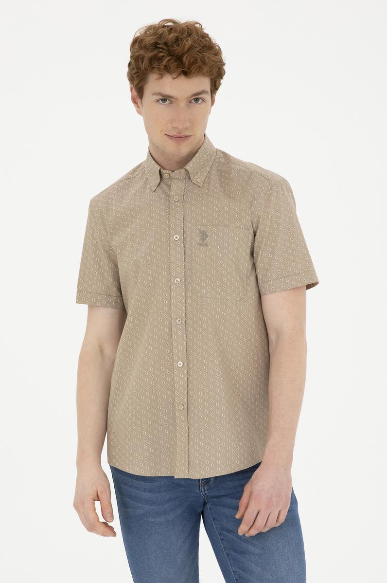 Erkek Açık Haki Kısa Kollu Gömlek