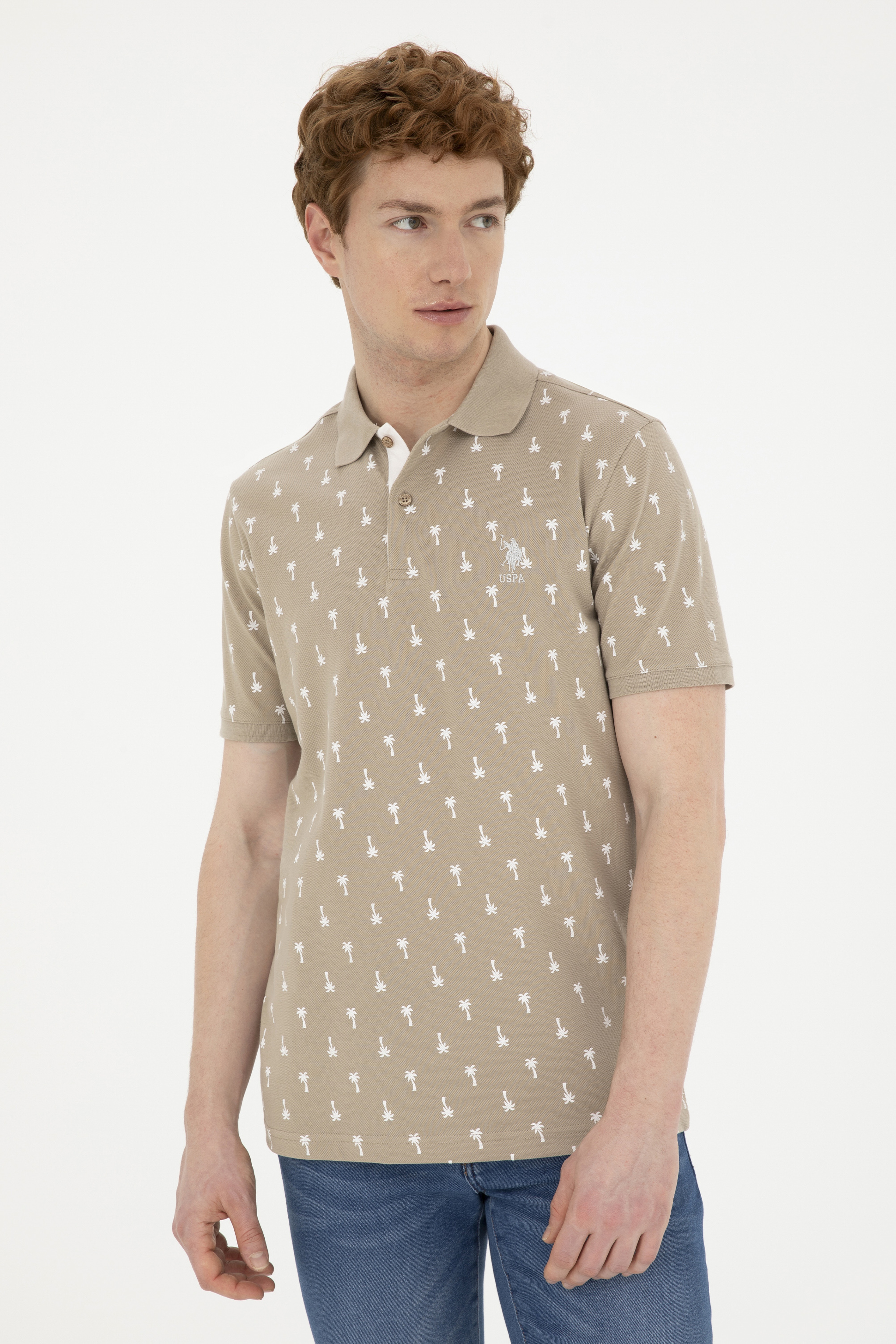 Erkek Regular Fit Polo Yaka Açık Haki Tişört - Image 3