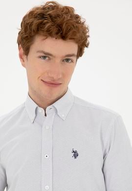 Erkek Lacivert Desenli Beyaz Gömlek - 50288674007