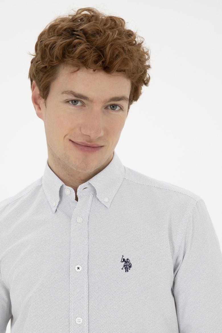 Erkek Lacivert Desenli Beyaz Gömlek - 50288674007