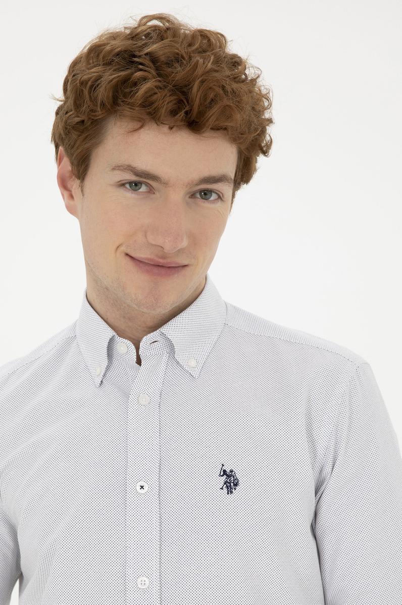 Erkek Lacivert Desenli Beyaz Gömlek