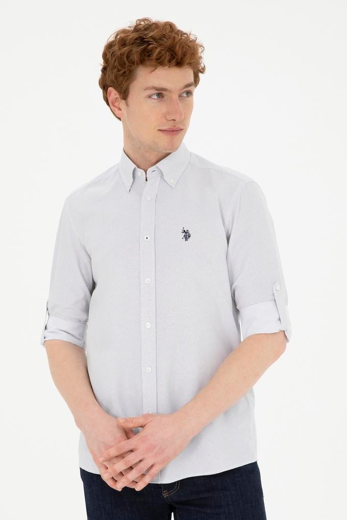 Erkek Lacivert Desenli Beyaz Gömlek