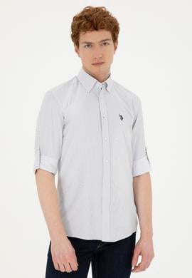 Erkek Lacivert Desenli Beyaz Gömlek - 50288674007