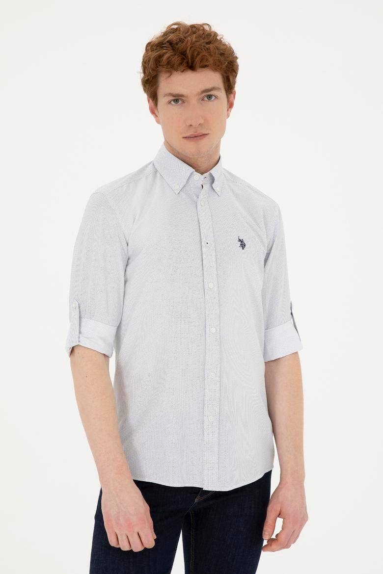 Erkek Lacivert Desenli Beyaz Gömlek - 50288674007