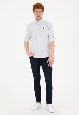 Erkek Lacivert Desenli Beyaz Gömlek - 50288674007