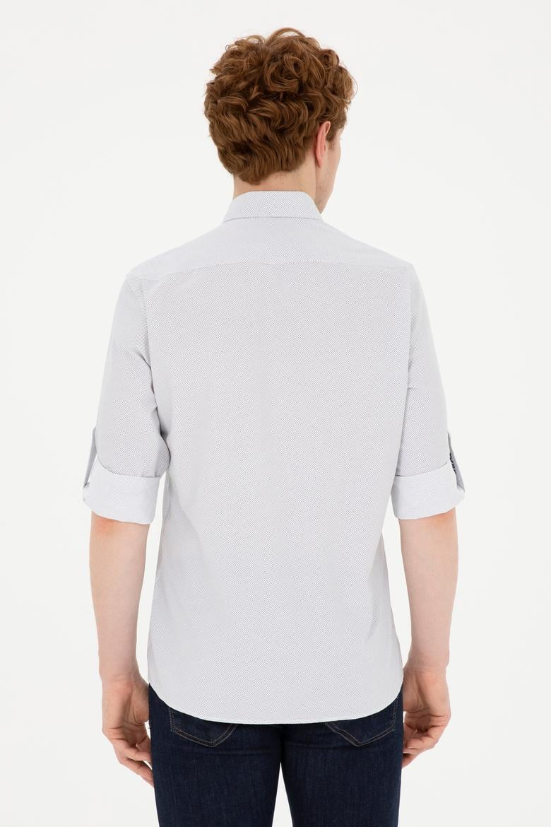 Erkek Lacivert Desenli Beyaz Gömlek - 50288674007