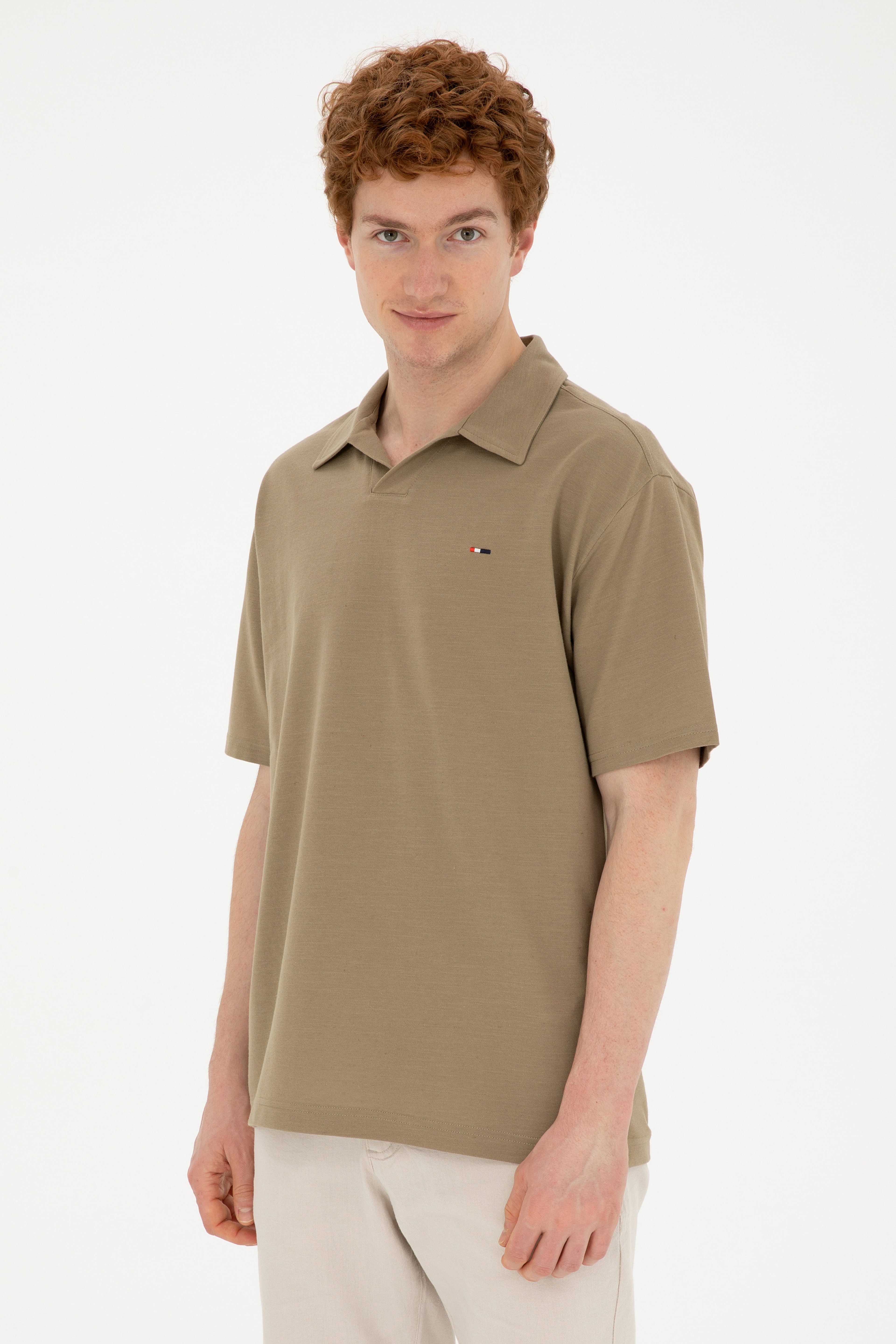Erkek Comfort Fit Polo Yaka Haki Tişört - Image 1
