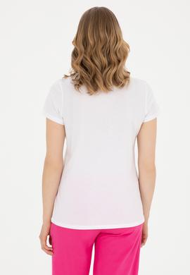 Kadın Beyaz Bisiklet Yaka Tişört - 50288687004