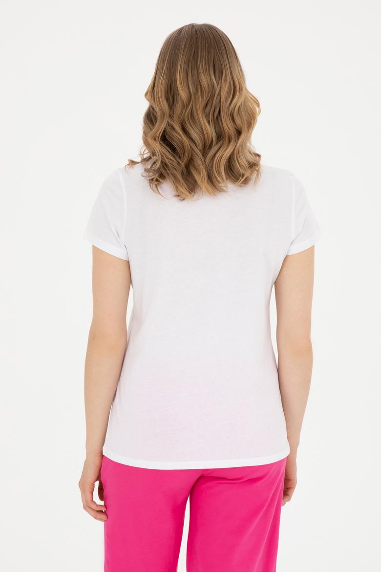 Kadın Beyaz Bisiklet Yaka Tişört - 50288687004