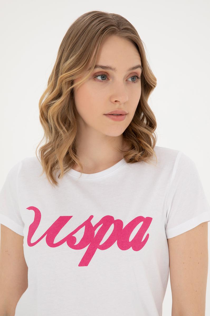 Kadın Beyaz Bisiklet Yaka Tişört