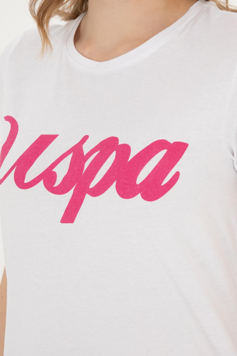 Kadın Beyaz Bisiklet Yaka Tişört - 50288687004