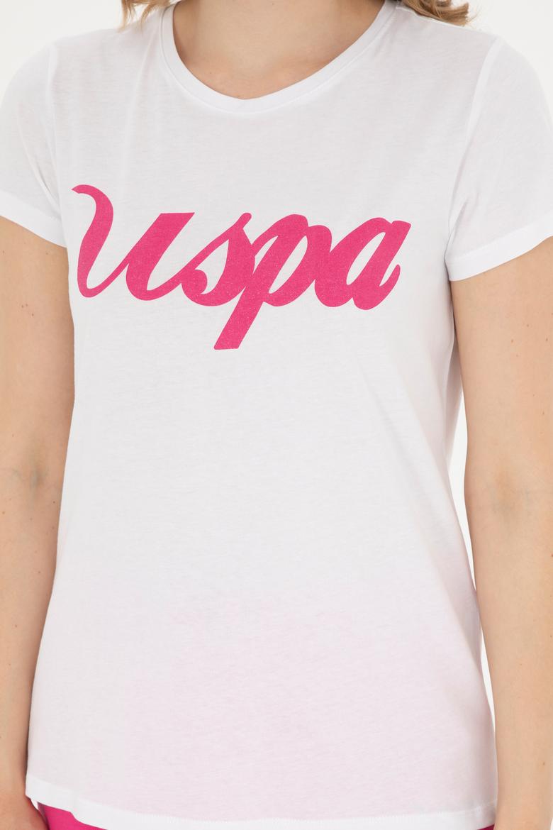 Kadın Beyaz Bisiklet Yaka Tişört - 50288687004