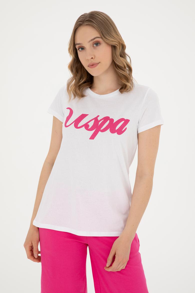 Kadın Beyaz Bisiklet Yaka Tişört - 50288687004