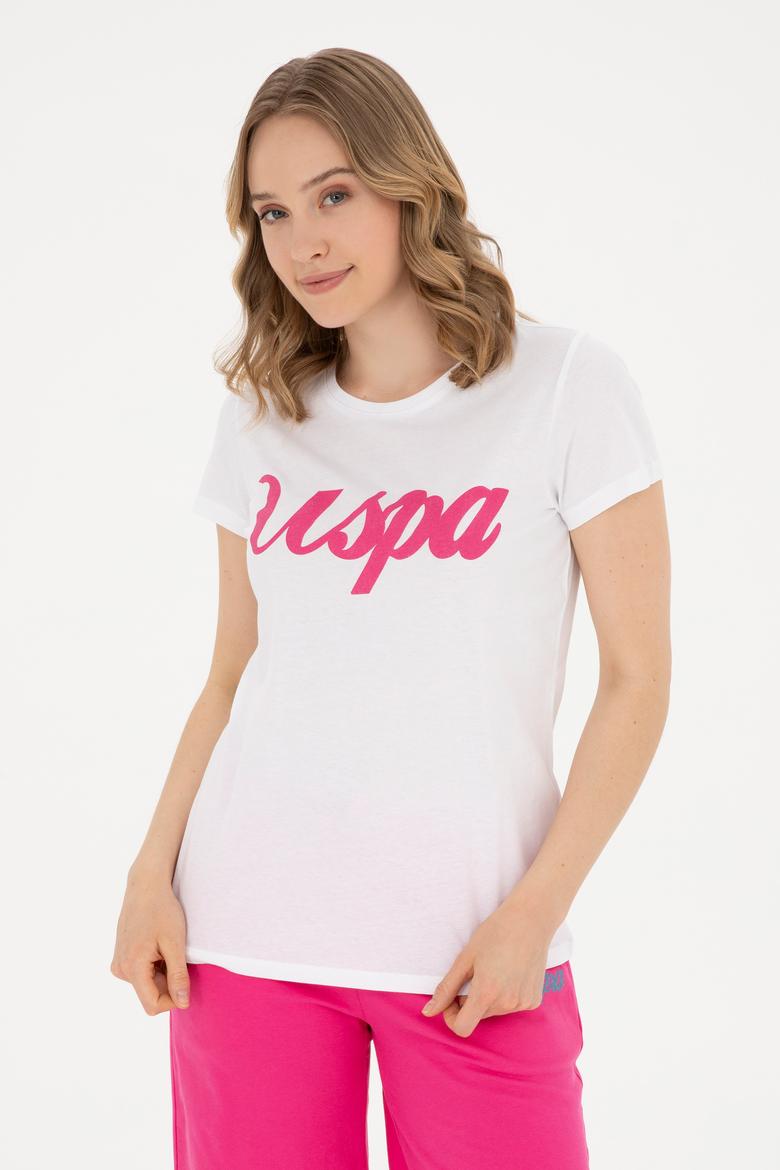 Kadın Beyaz Bisiklet Yaka Tişört