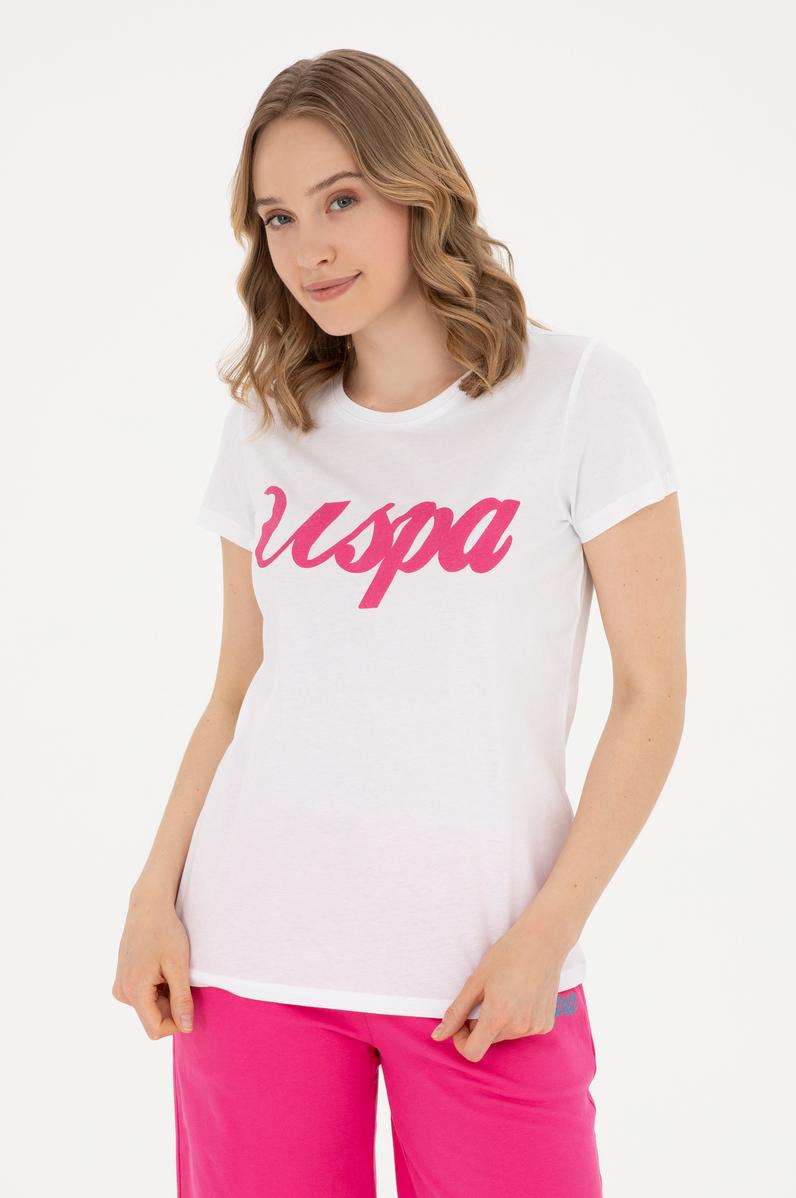 Kadın Beyaz Bisiklet Yaka Tişört