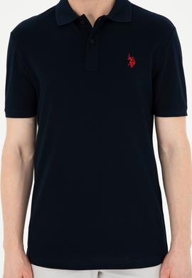 Erkek Slim Fit Polo Yaka Koyu Lacivert Basic Tişört - 50279573291