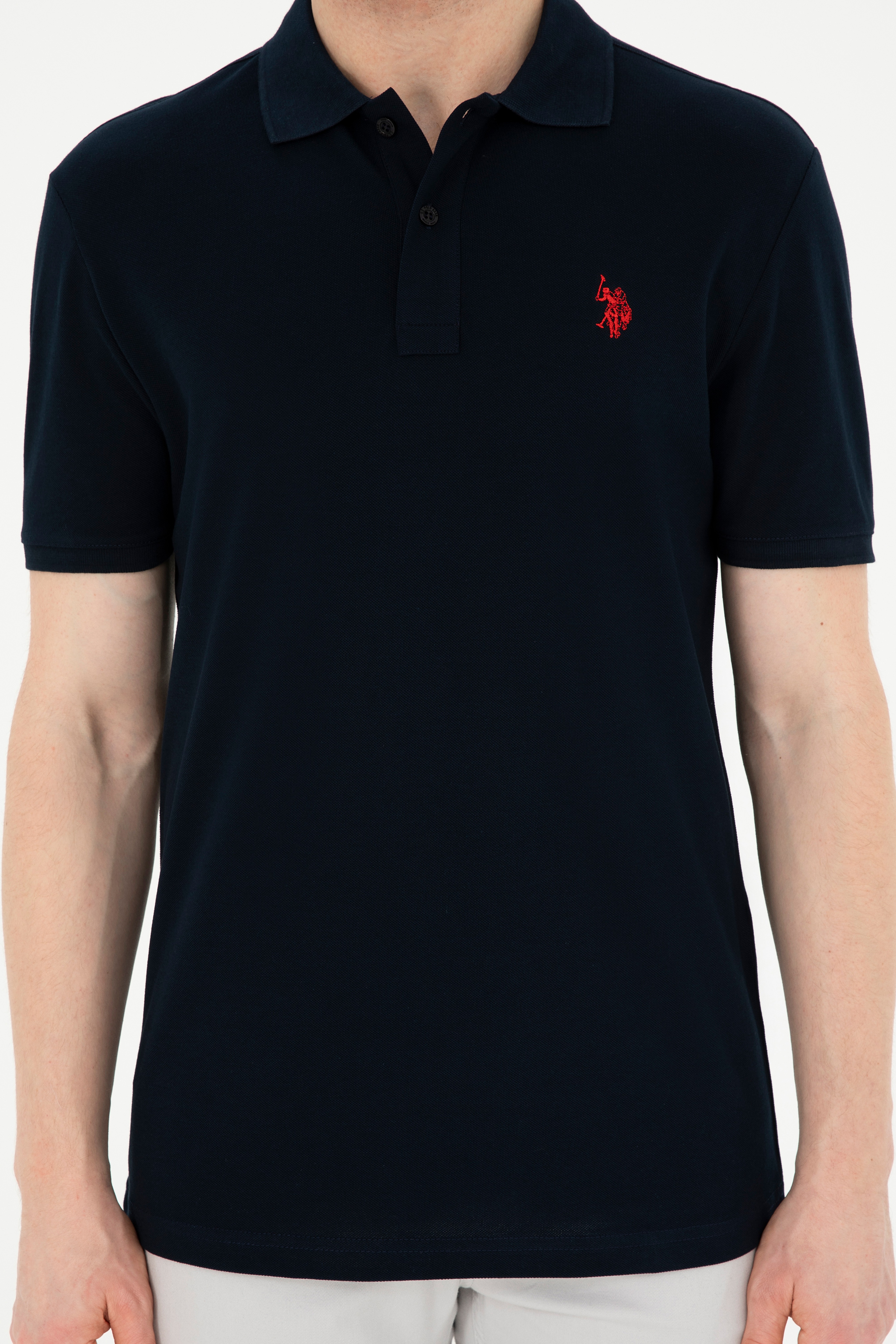 Erkek Slim Fit Polo Yaka Koyu Lacivert Basic Tişört