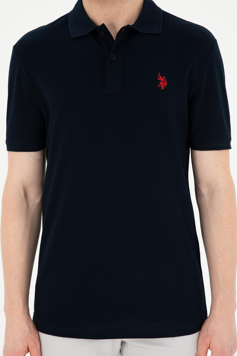 Erkek Slim Fit Polo Yaka Koyu Lacivert Basic Tişört - 50279573291