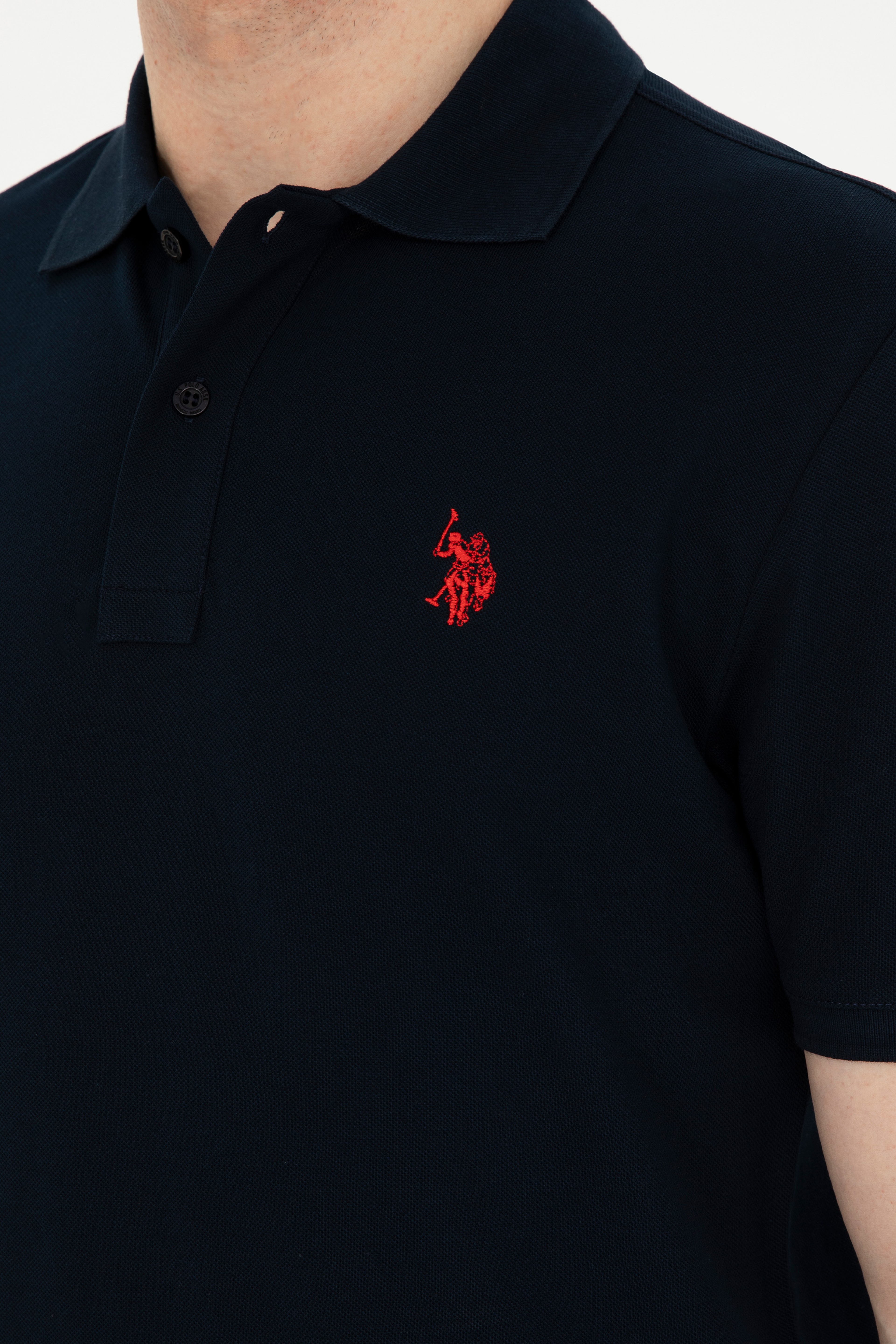 Erkek Slim Fit Polo Yaka Koyu Lacivert Basic Tişört