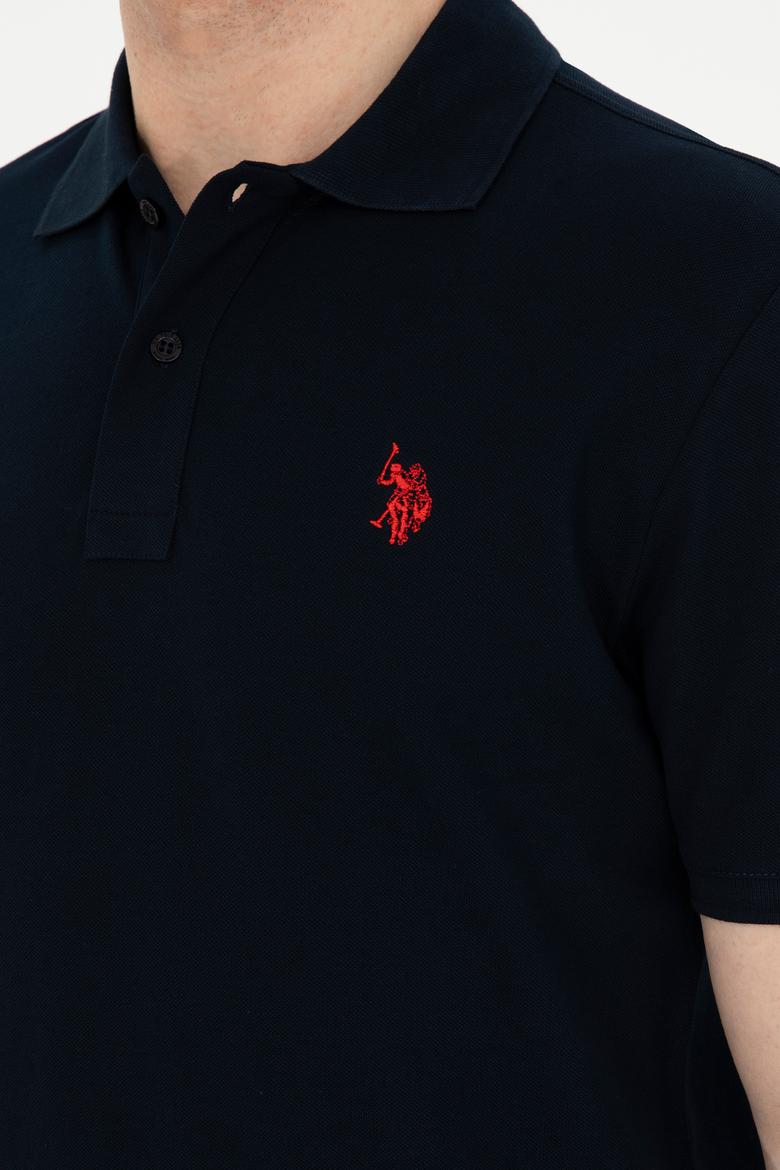 Erkek Slim Fit Polo Yaka Koyu Lacivert Basic Tişört - 50279573291