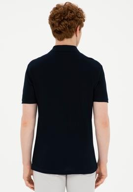 Erkek Slim Fit Polo Yaka Koyu Lacivert Basic Tişört - 50279573291