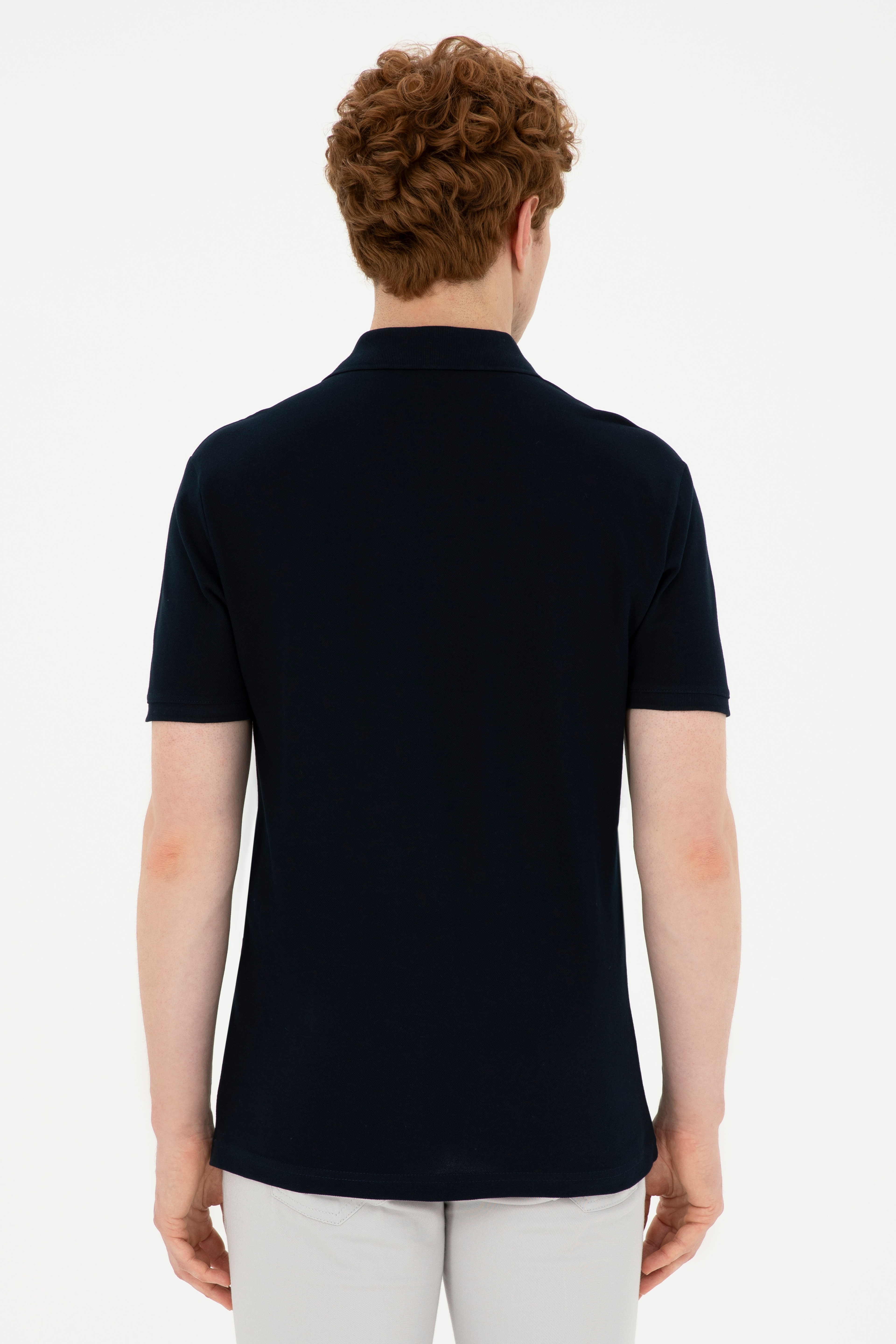 Erkek Slim Fit Polo Yaka Koyu Lacivert Basic Tişört - Image 5
