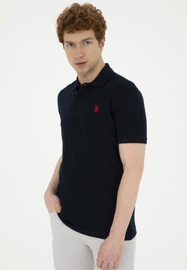 Erkek Slim Fit Polo Yaka Koyu Lacivert Basic Tişört - 50279573291
