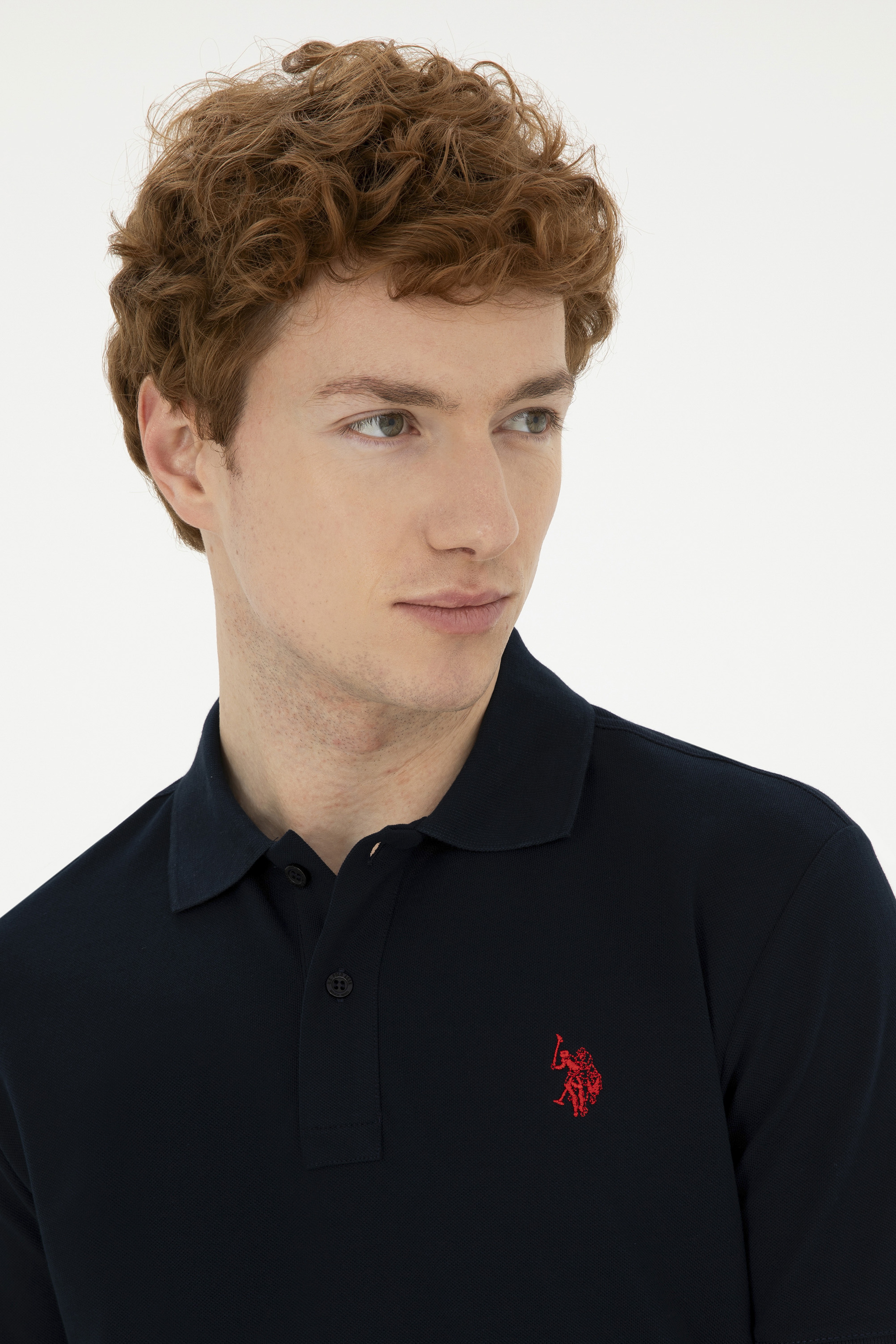 Erkek Slim Fit Polo Yaka Koyu Lacivert Basic Tişört - Image 2