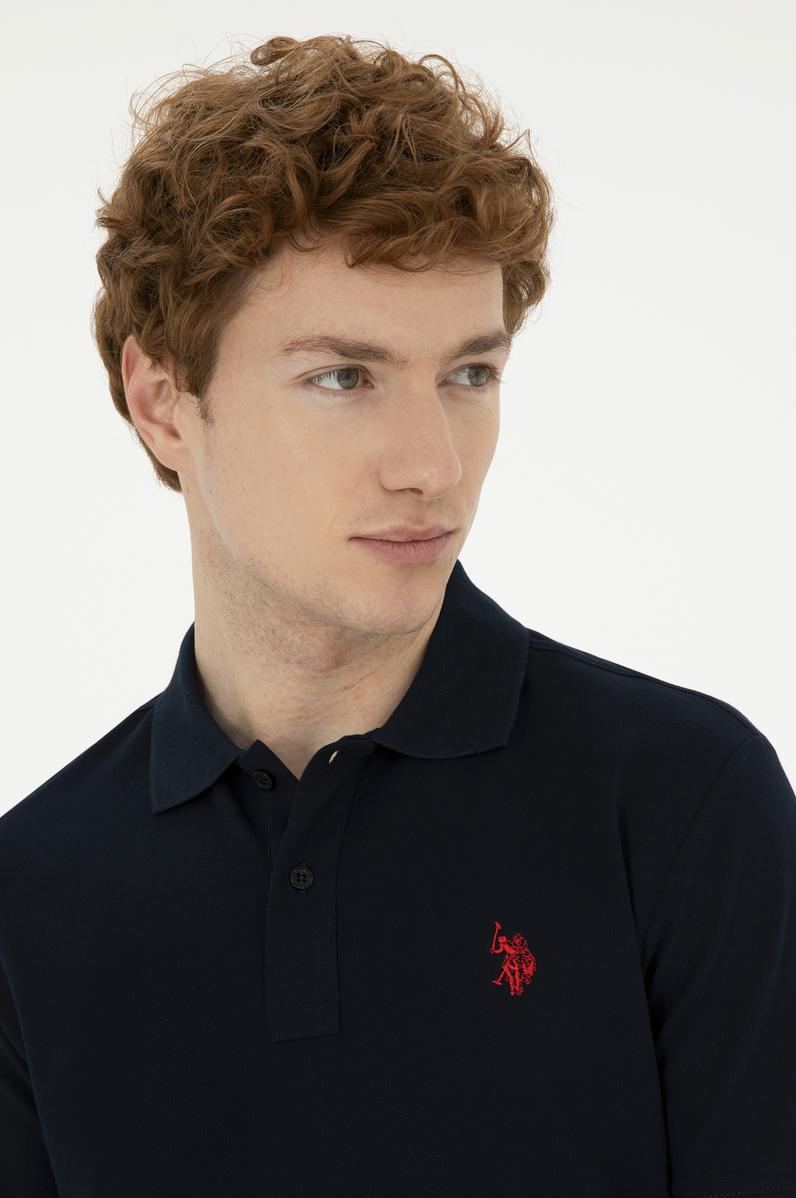 Erkek Slim Fit Polo Yaka Koyu Lacivert Basic Tişört