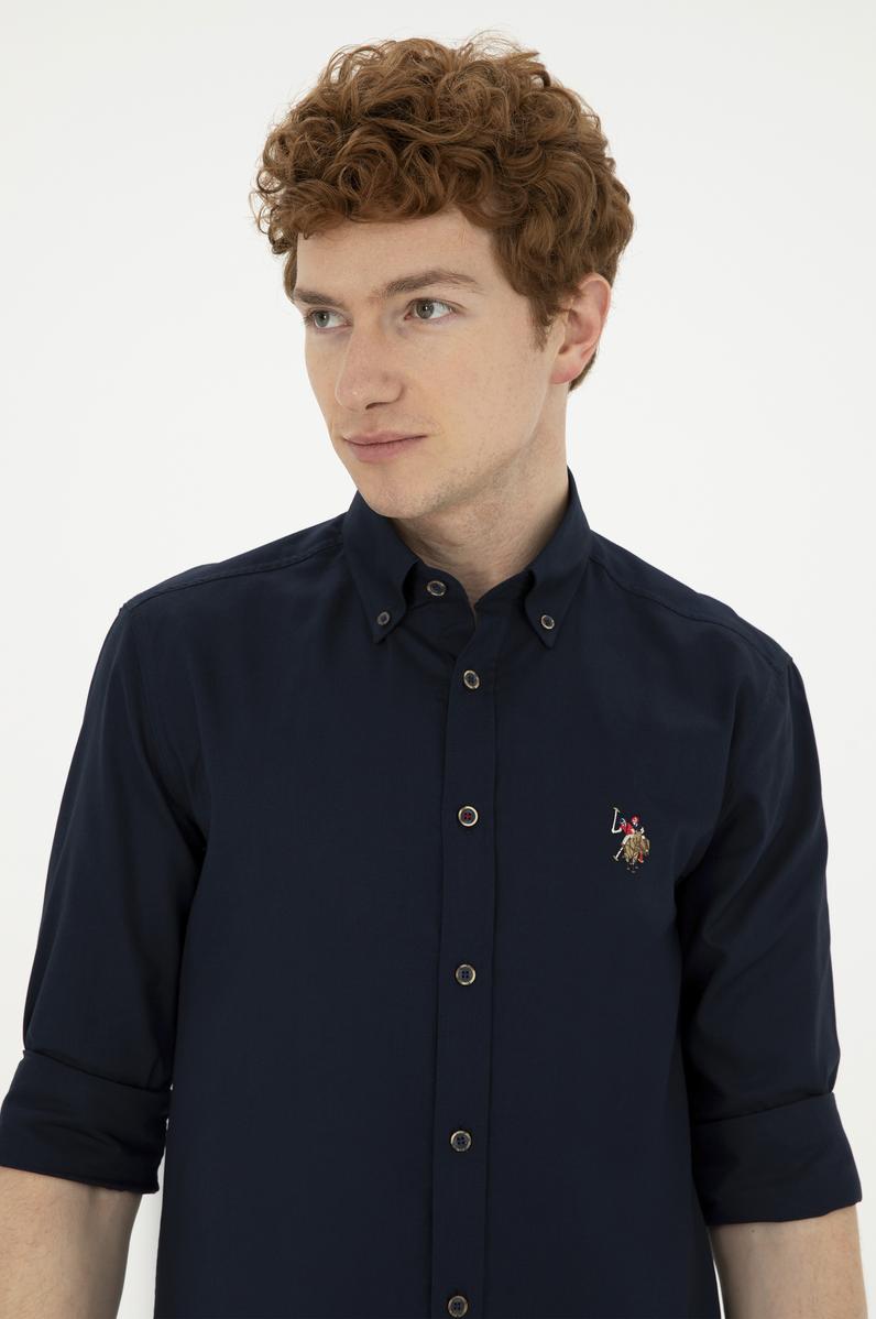 Erkek Lacivert Uzun Kollu Basic Gömlek