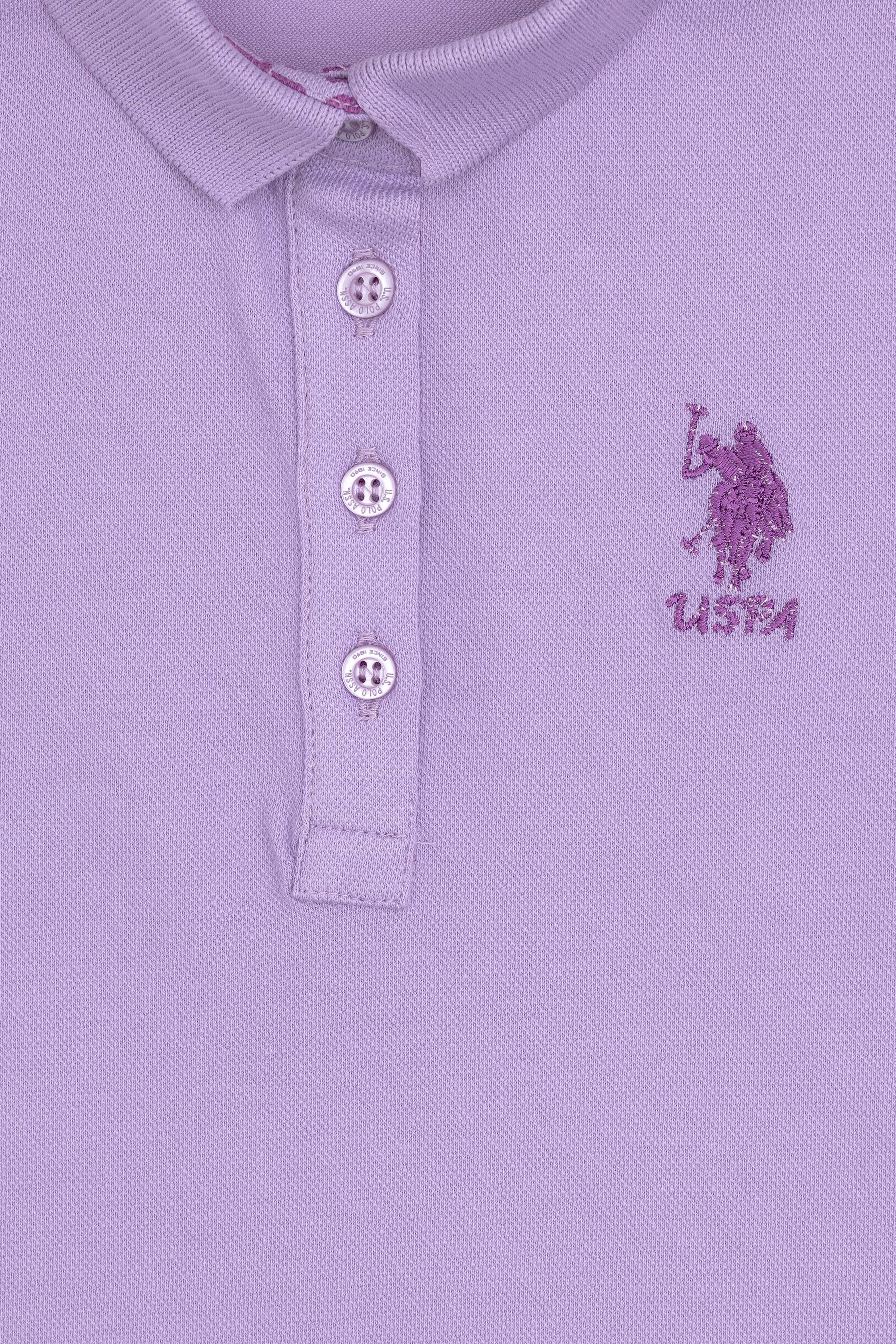 Kız Çocuk Lila Polo Yaka Basic Tişört - Image 4