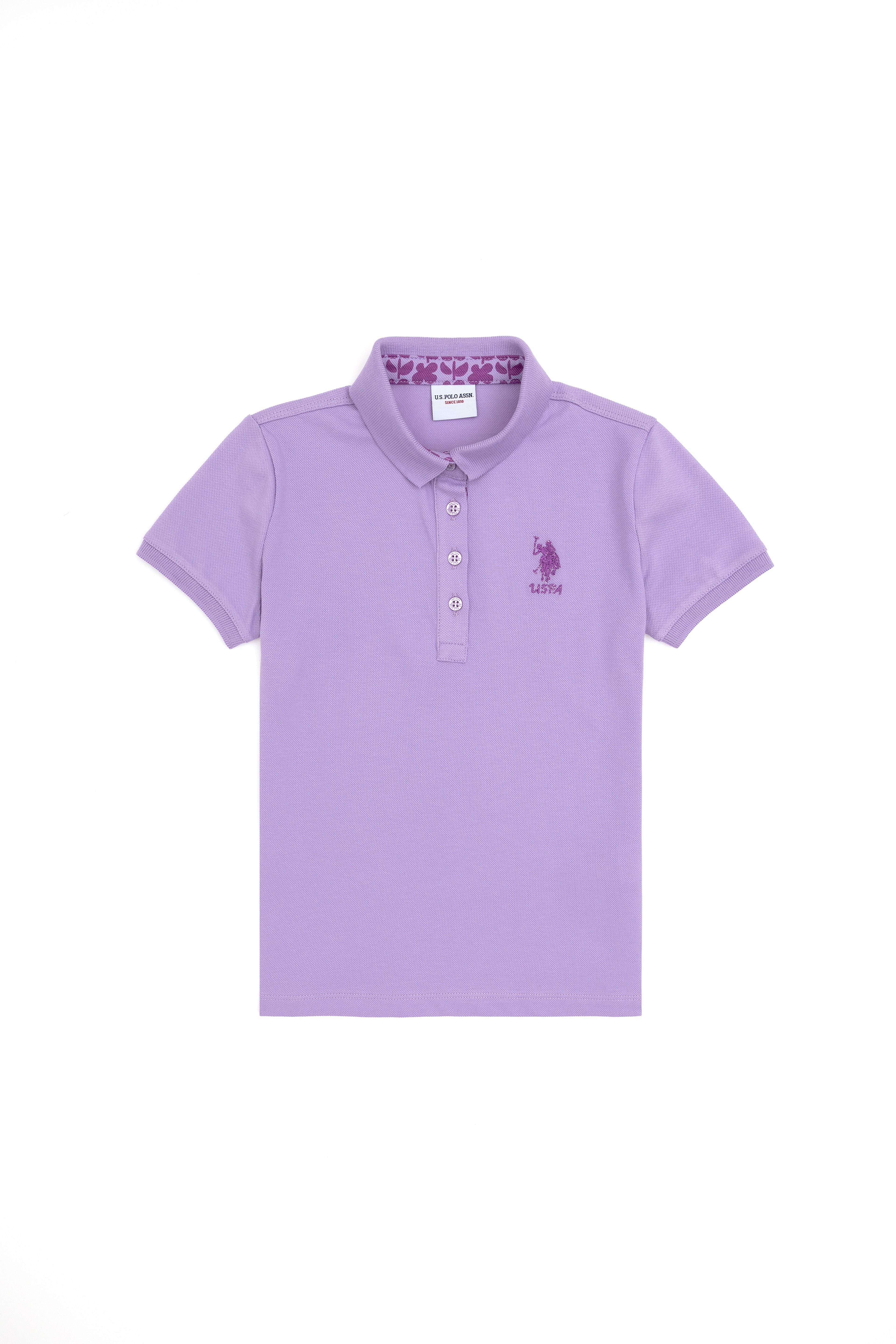 Kız Çocuk Lila Polo Yaka Basic Tişört - Image 2