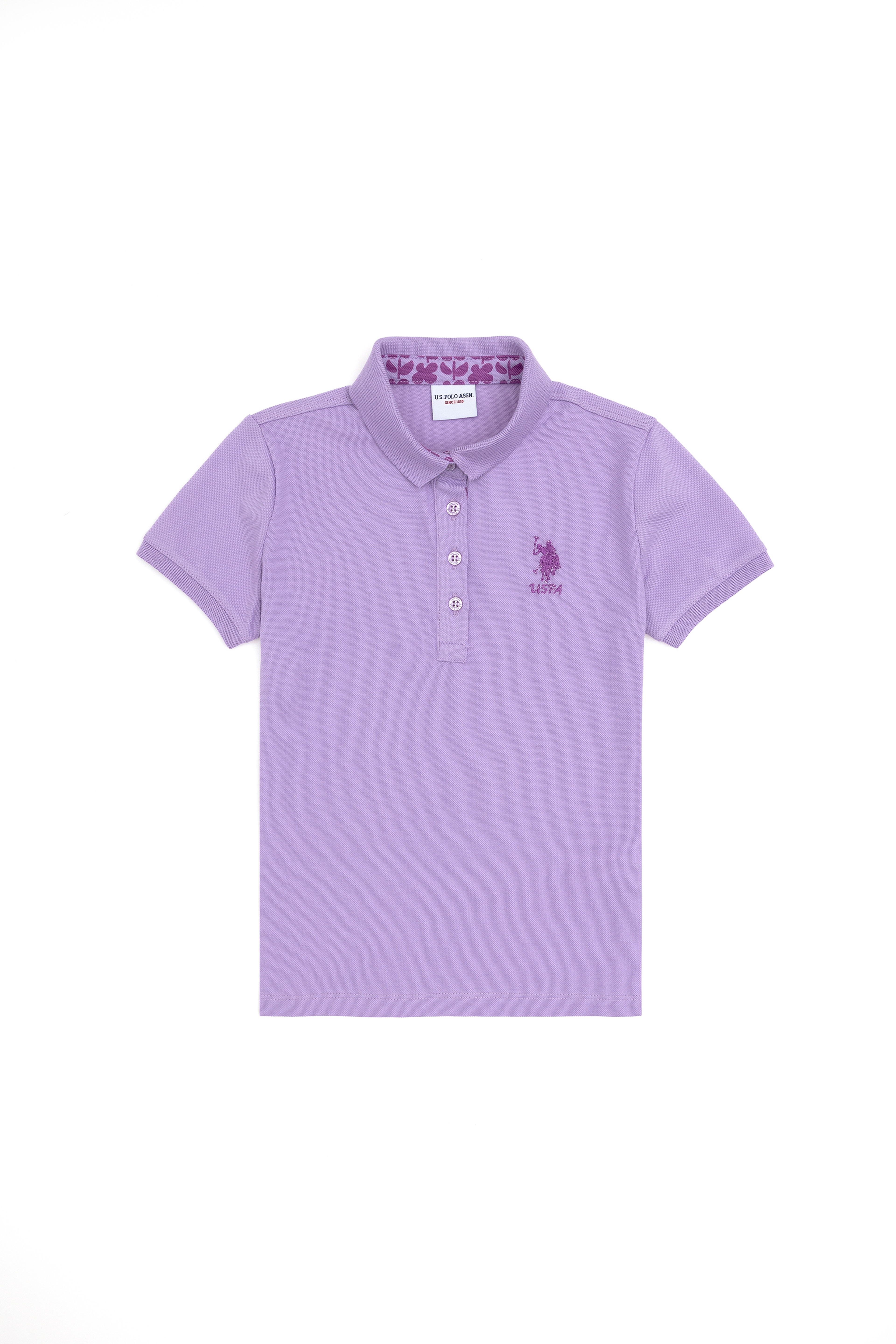 Kız Çocuk Lila Polo Yaka Basic Tişört