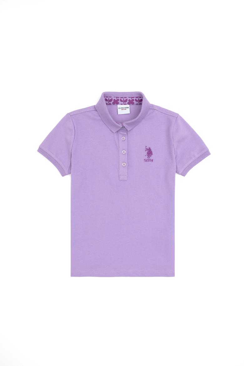 Kız Çocuk Lila Polo Yaka Basic Tişört - 50283286007