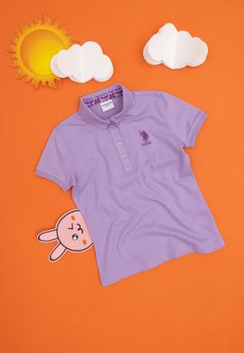 Kız Çocuk Lila Polo Yaka Basic Tişört - 50283286007