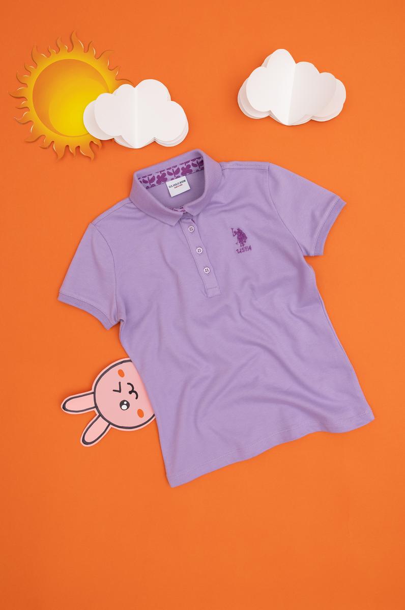 Kız Çocuk Lila Polo Yaka Basic Tişört