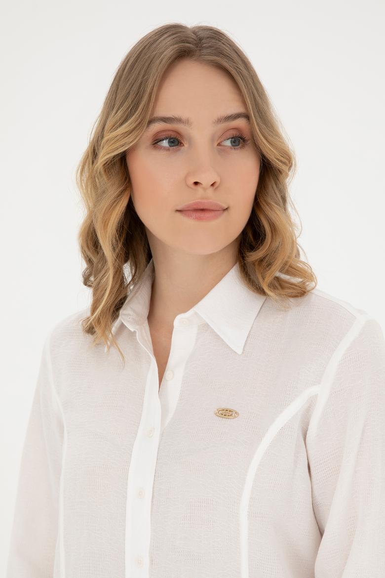 Kadın Ekru Uzun Kollu Gömlek - 50283413021